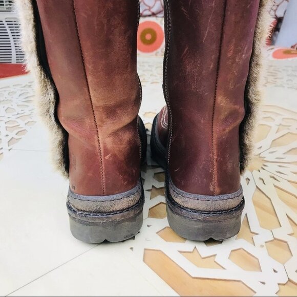BOS & CO Brown Leather Fur Knee high Winter Boots Women Size  7 - Picture 11 of 16